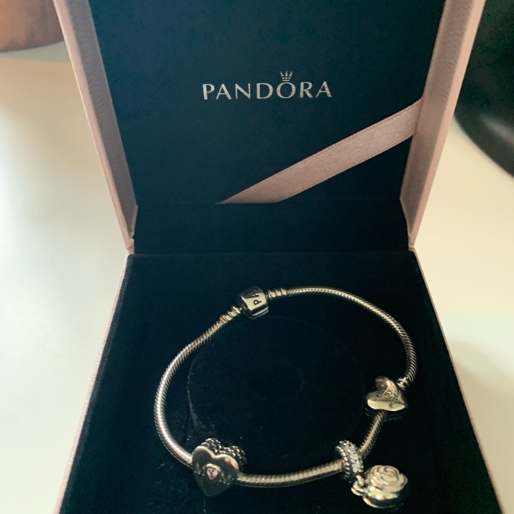 Pandora bracelet with 3 charms